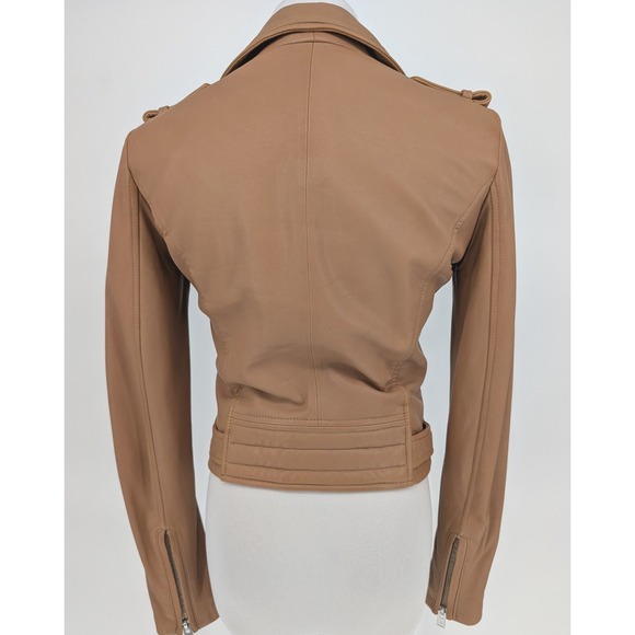 IRO Luigaspe Moto Jacket Women 36 Tan Lamb Leather Asymmetrical Zip Biker Chic - Picture 5 of 16